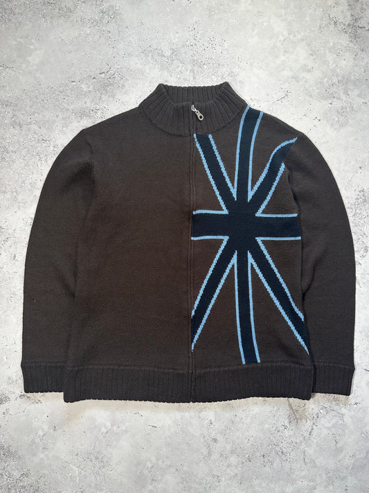Burberry Black Label Union Jack Wool Blend Zip Knit Sweater (S)