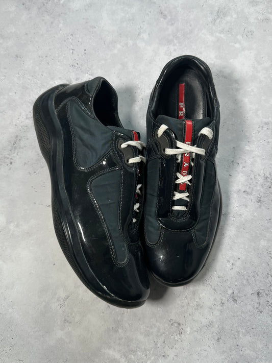 Prada Linea Rossa America’s Cup Leather Nylon Sneakers in Patent Black (UK6/EU39/ US7)