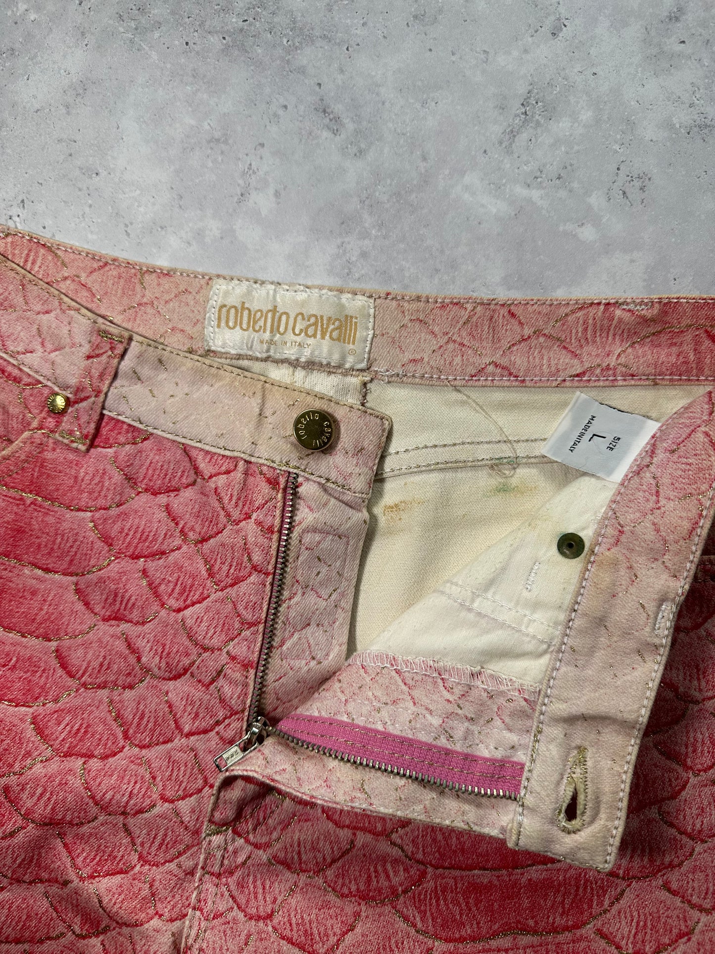 Roberto Cavalli S/S1999 Pink Python Glittered Swarovski Jeans (W29 L32)