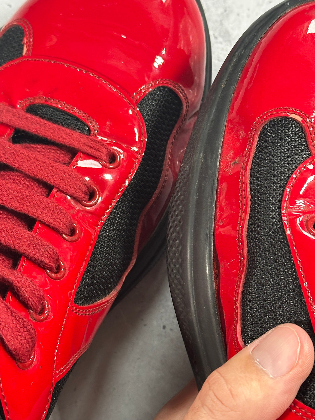 Prada America’s Cup 2022 Patent Leather Sneakers in Red & Black (UK11.5/US12.5/EU46)