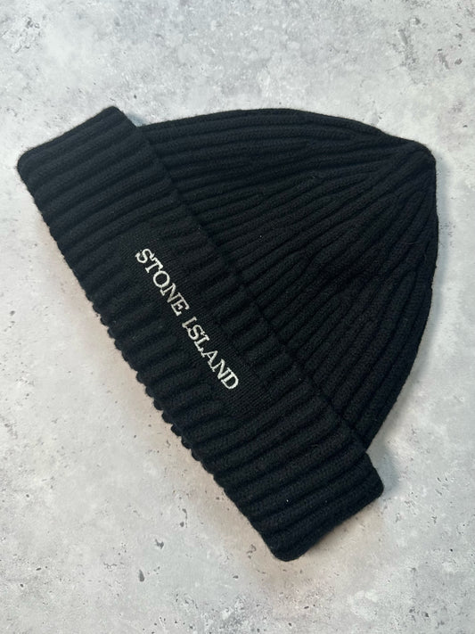 Stone Island 2005 Embroidered Spell Out Ribbed Beanie by Paul Harvey