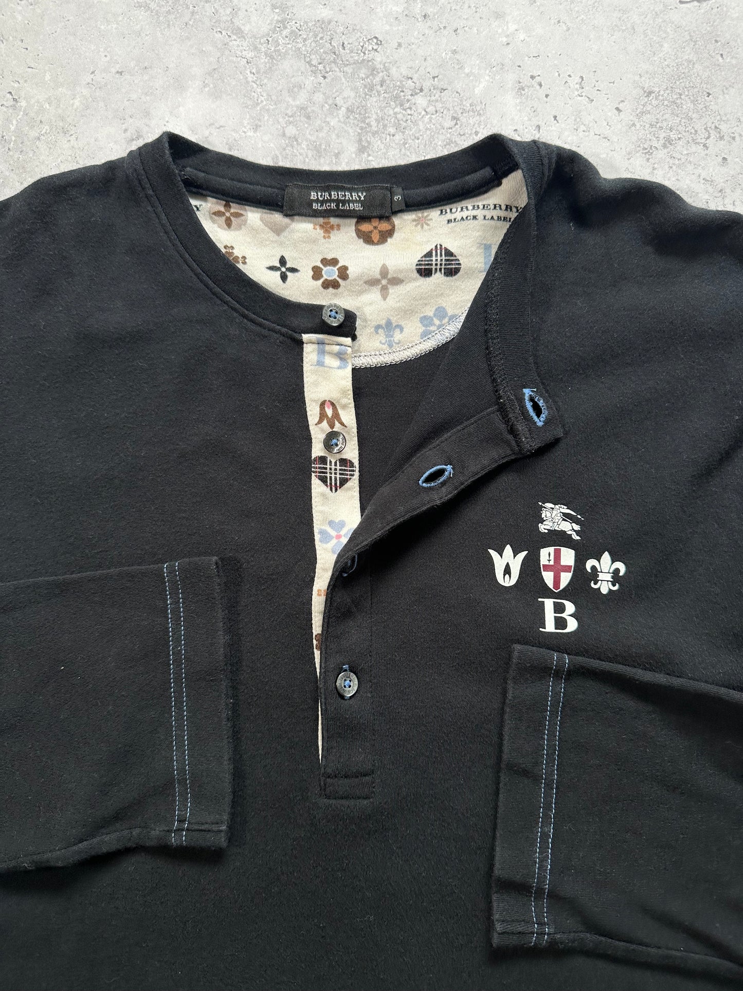 Burberry Black Label 2009 England Crest Longsleeve Henley T-shirt (M)