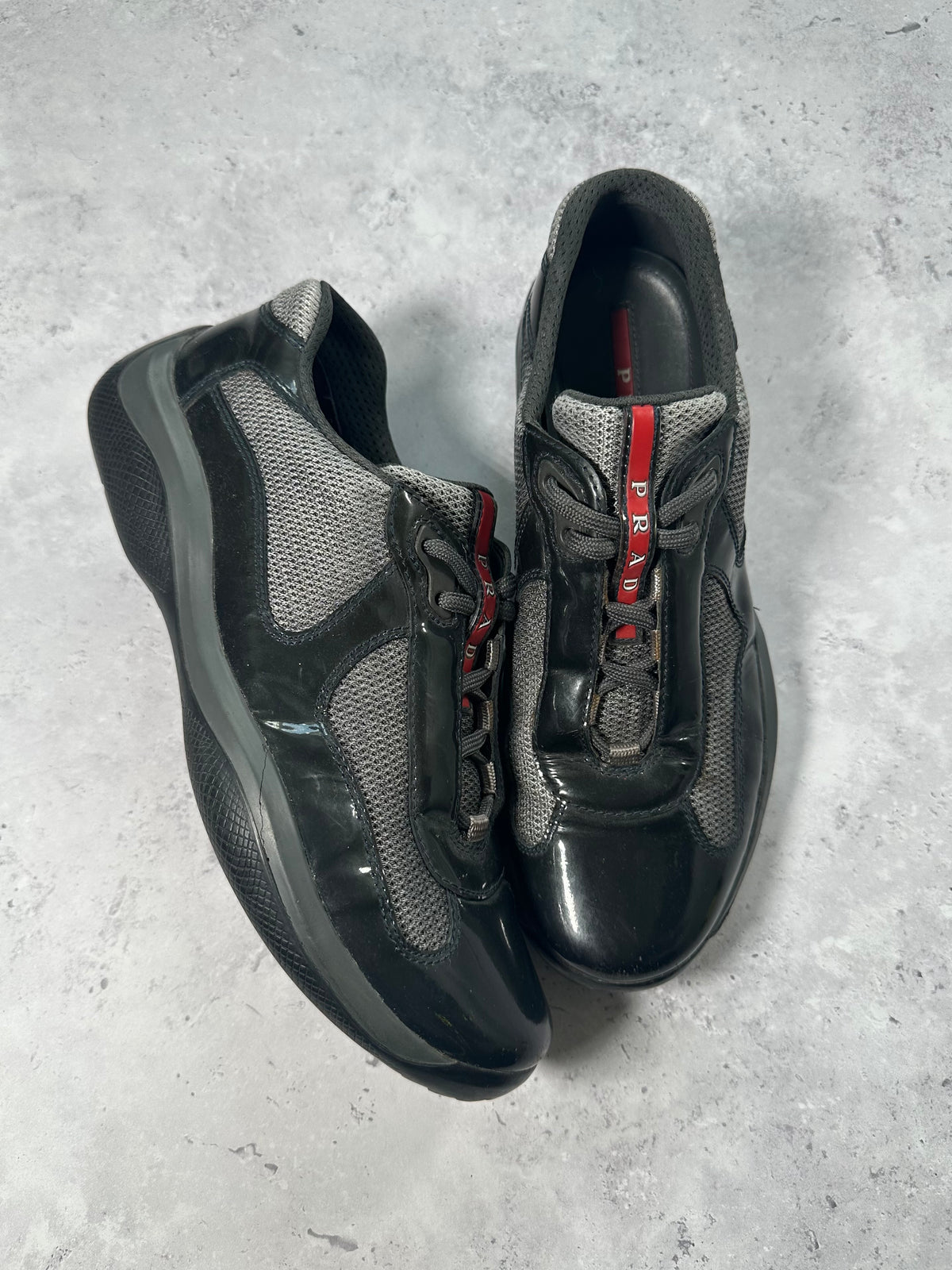 Prada Linea Rossa America’s Cup Sneakers in Patent Black (UK7-7.5/EU40-40.5/ US8-8.5)