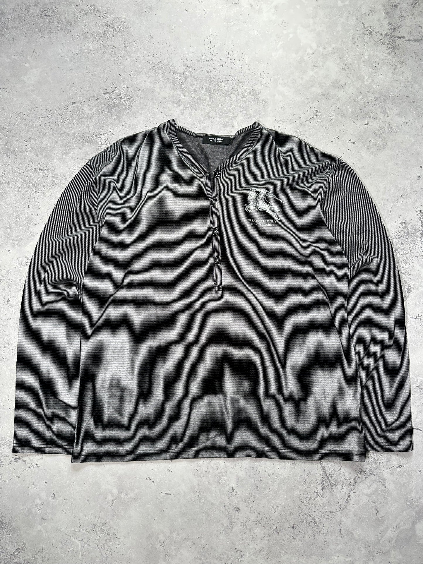 Burberry Black Label 2008 Striped Longsleeve Henley Tshirt (M)