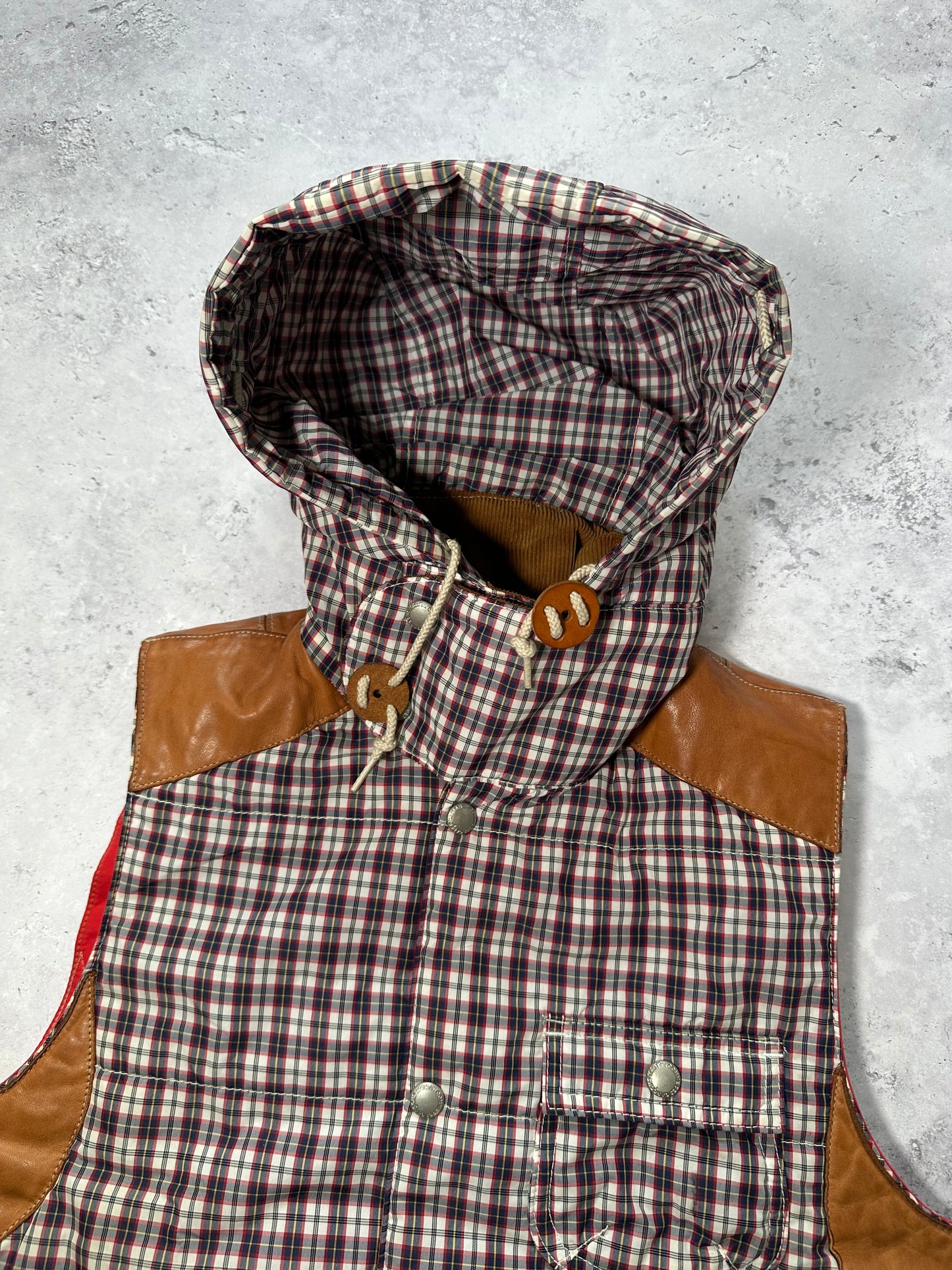 Junya Watanabe MAN Comme des Garçons 2009 Plaid Reversible Hooded Vest (XS-S)