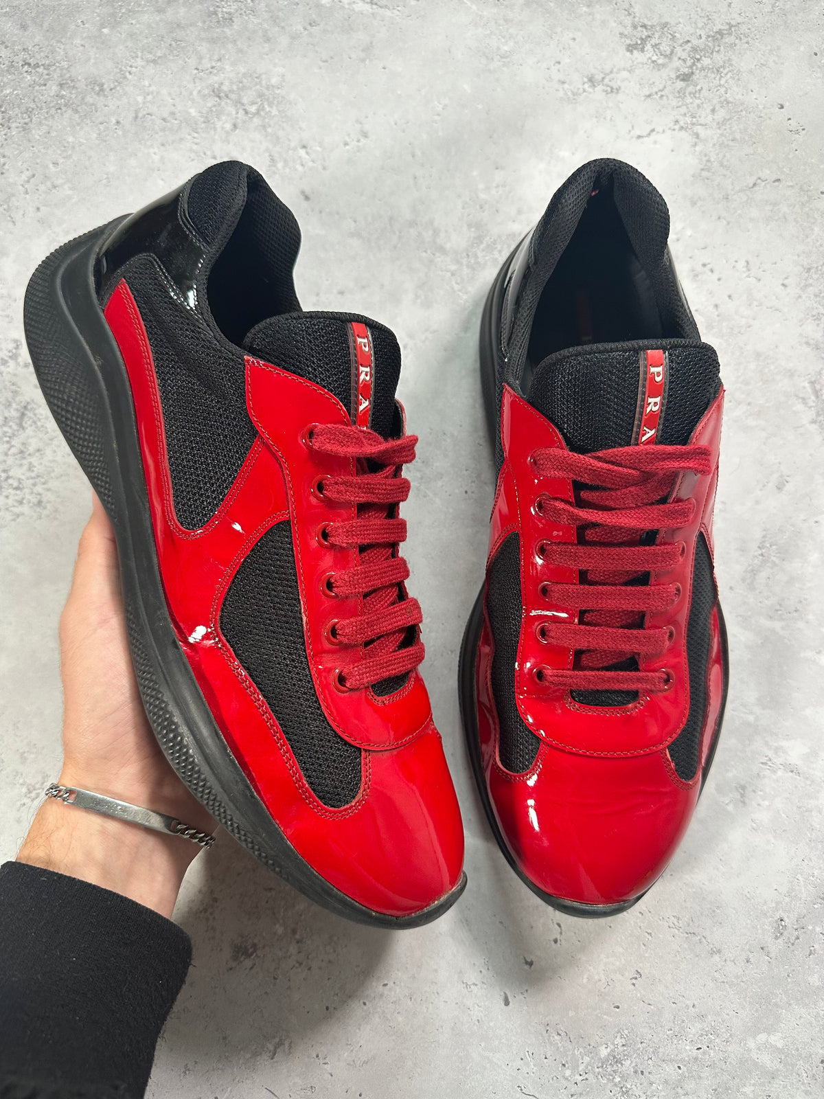 Prada America’s Cup 2022 Patent Leather Sneakers in Red & Black (UK11.5/US12.5/EU46)