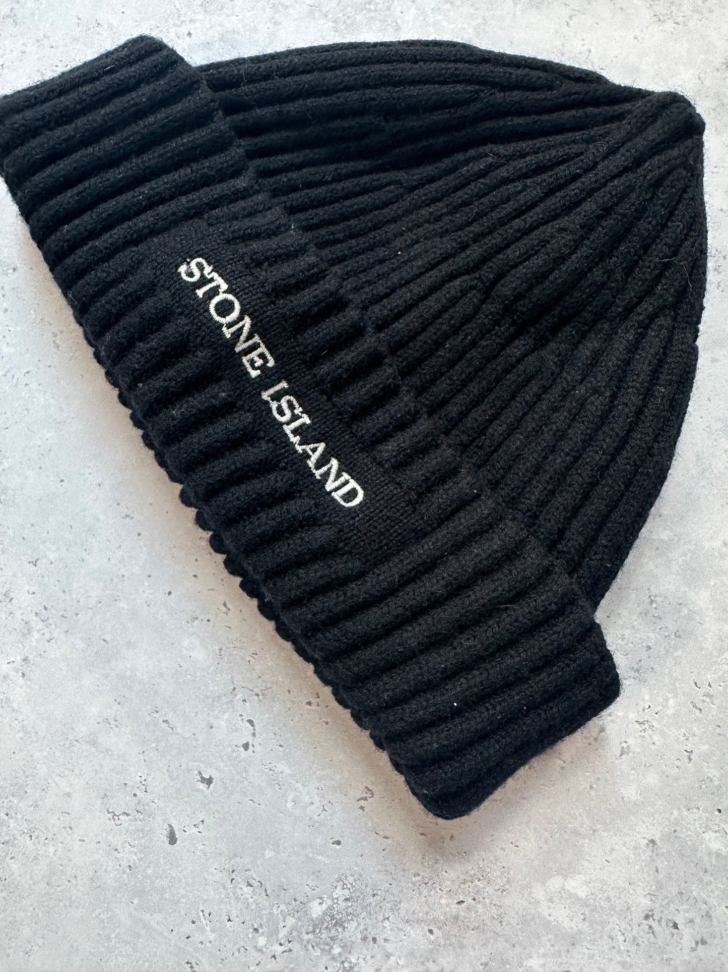 Stone Island 2005 Embroidered Spell Out Ribbed Beanie by Paul Harvey