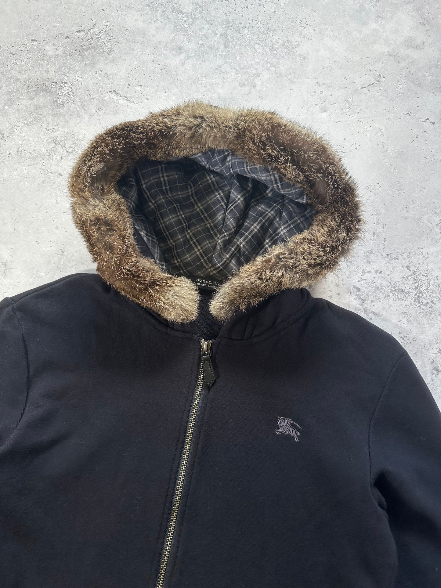 Burberry Black Label 2007 Fur Hood Zip Hoodie (S)