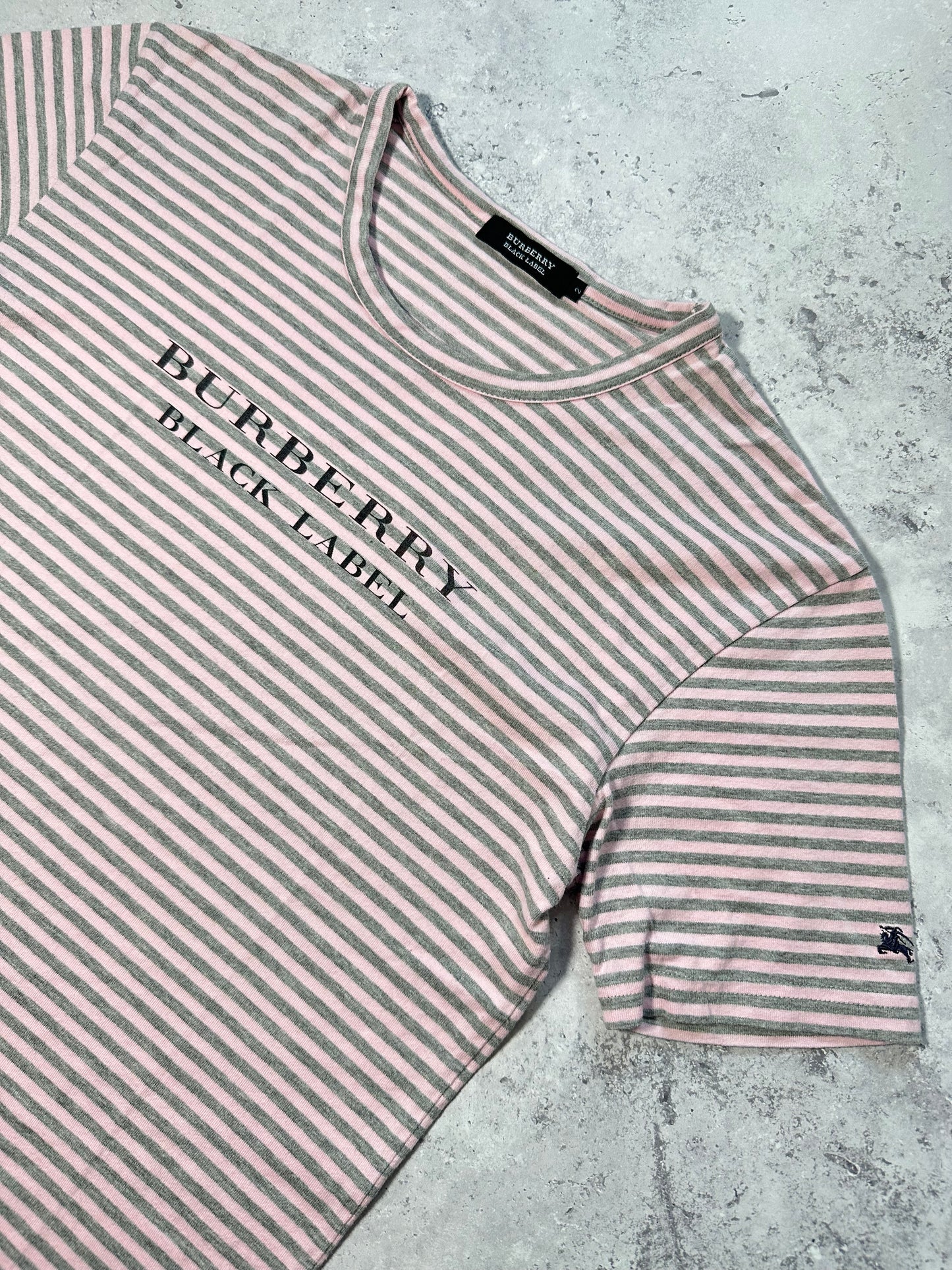 Burberry Black Label Striped Spell Out Tshirt