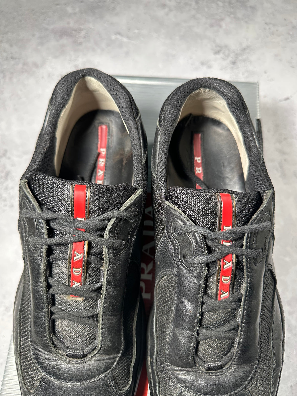 Prada Linea Rossa America’s Cup Sneakers in Black (fits UK8/EU42/ US9. Insole measures 27.5cm)