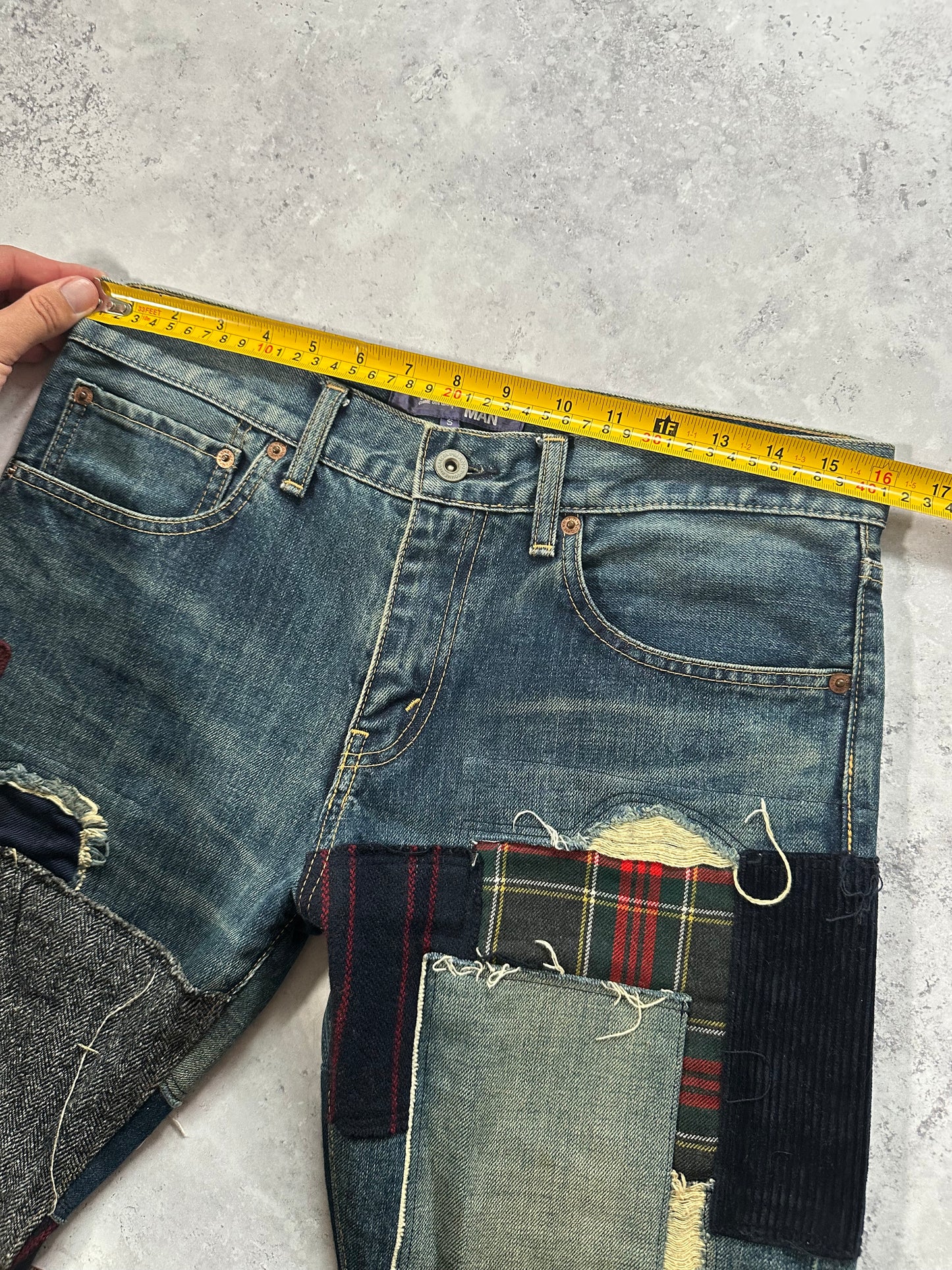 Junya Watanabe MAN Comme des Garçons AD2014 Patchwork Recontructed Denim Jeans (W32)