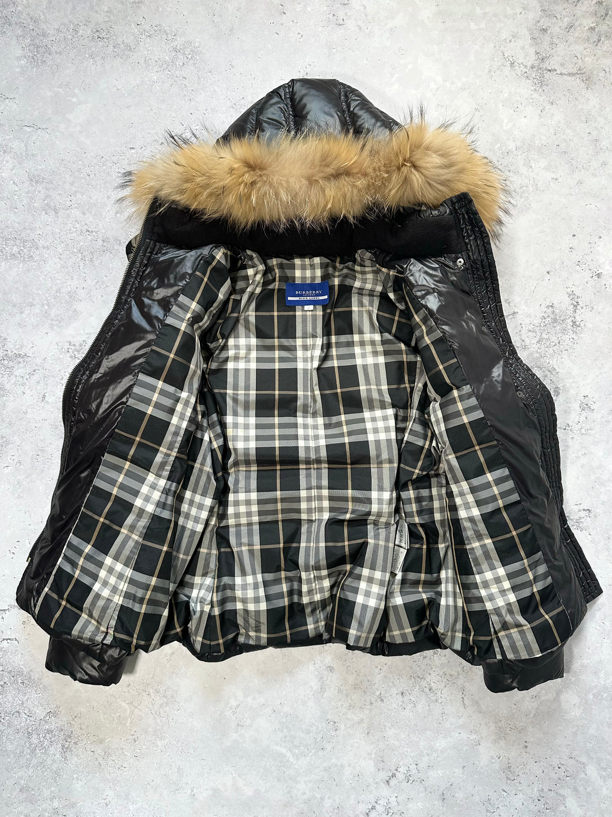 Burberry Blue Label 2009 Fur Hood Down Puffer Jacket (40, fits S-M / 8-10)