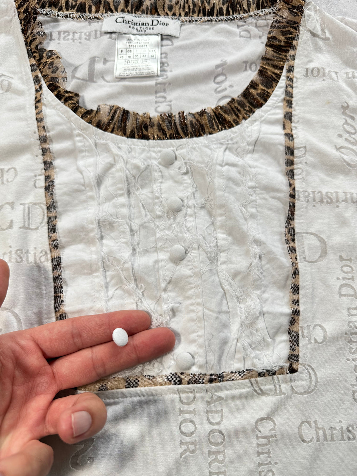 Christian Dior 2002 Multi Logo Monogram Leopard Print Longsleeve Tshirt by John Galliano
