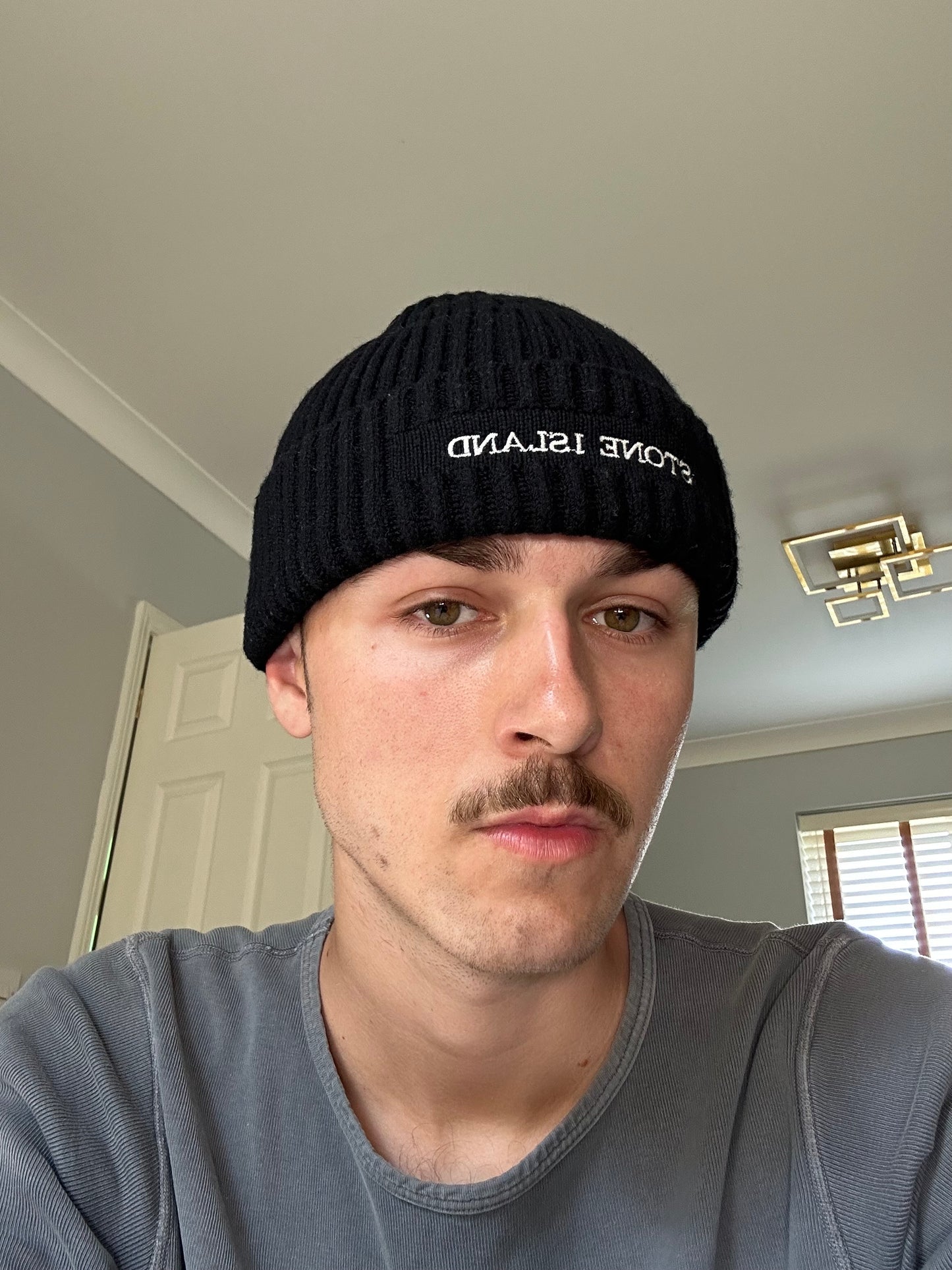 Stone Island 2005 Embroidered Spell Out Ribbed Beanie by Paul Harvey