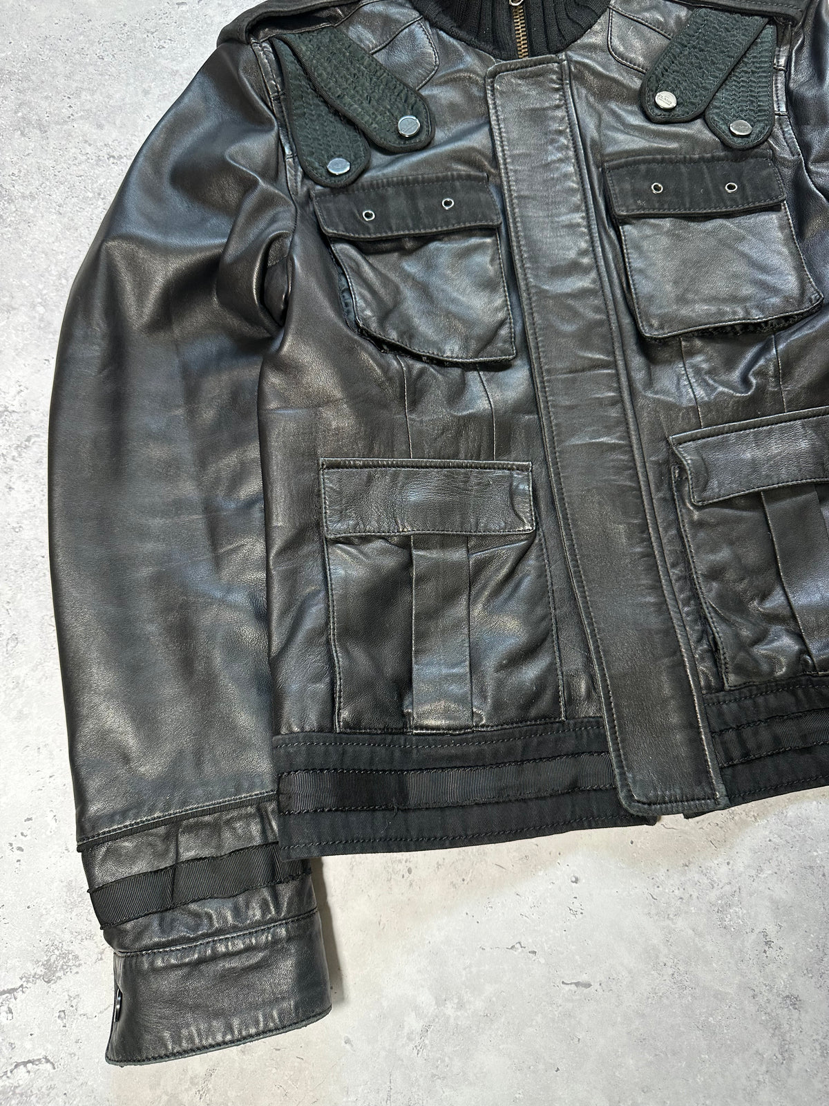Roberto Cavalli 2000s Leather Utility Jacket (IT52, fits men’s Medium to Small)