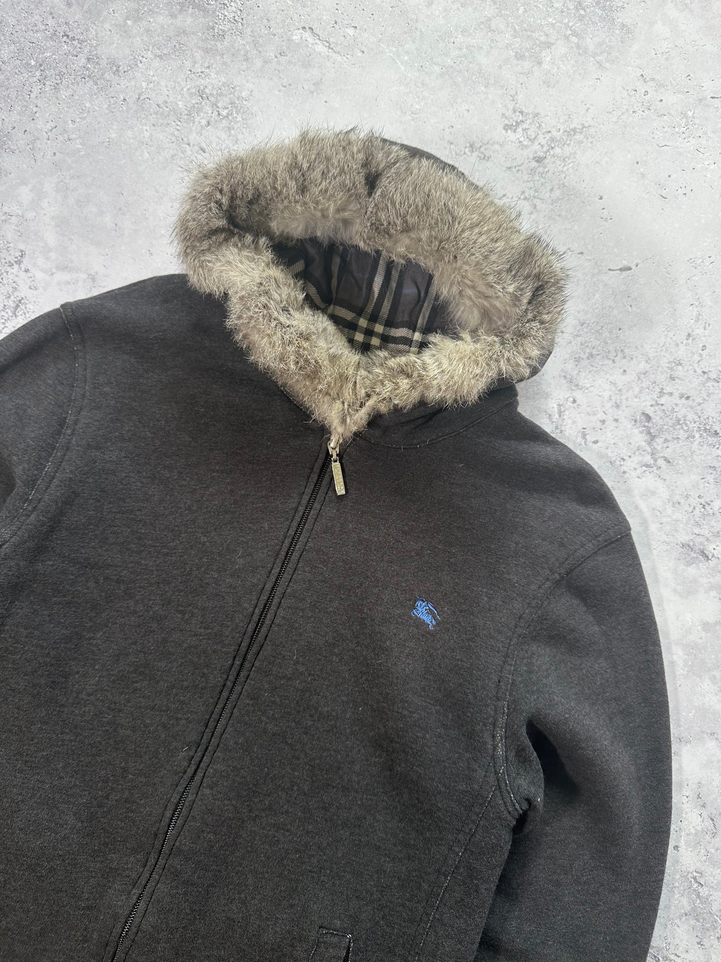 Burberry Black Label 2007 Fur Hood Zip Hoodie