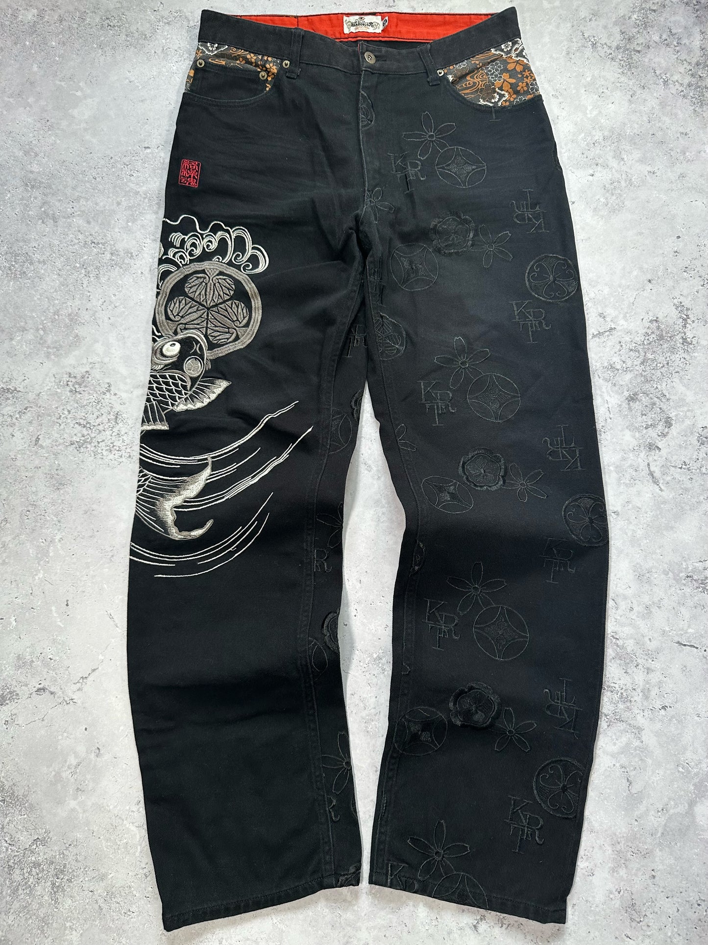 Karakuri Tamashii Japanese Embroidered Denim Jeans