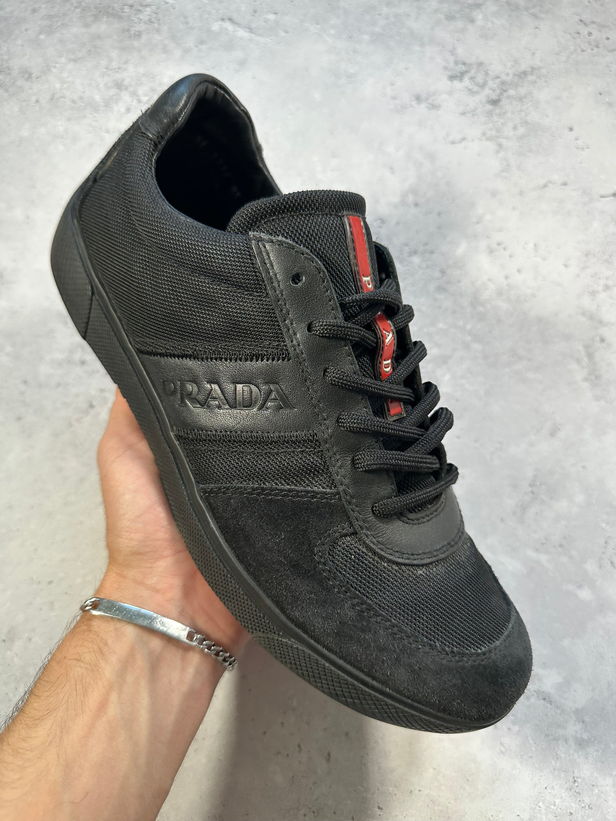 Prada Linea Rossa 2000s Leather & Nylon Sneakers in Black (UK9-9.5/EU43/US10-10.5)