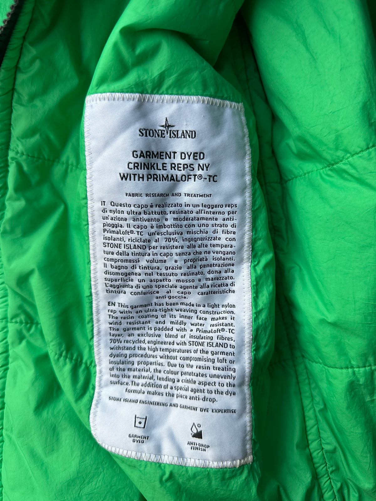 Stone Island AW2021 Garment Dyed Crinkle Reps NY Primaloft Jacket