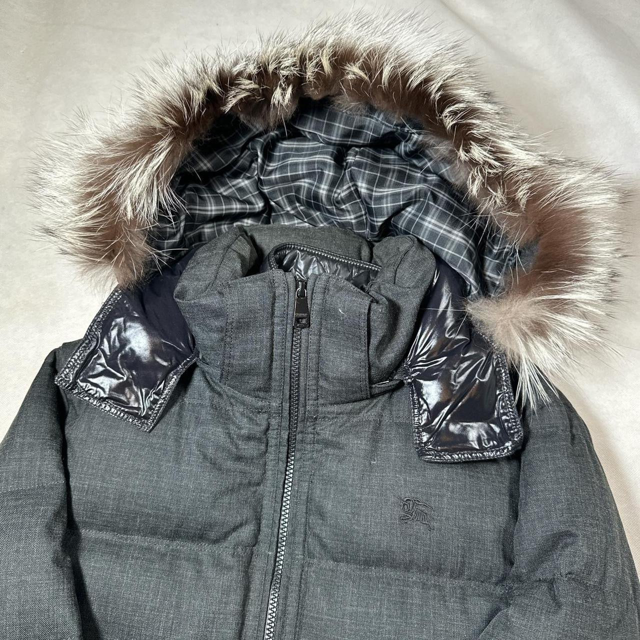 00’s Burberry Black Label Fur Hood Down Puffer Jacket (L fits M)