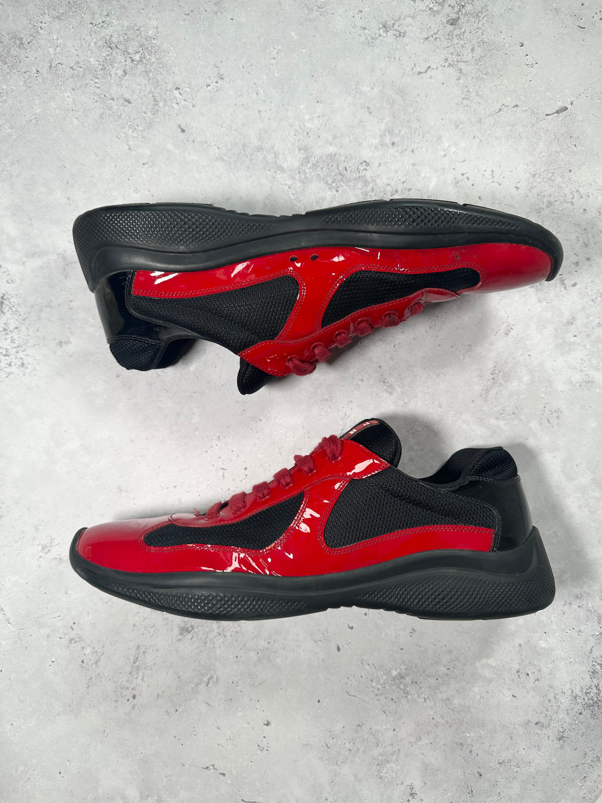 Prada America’s Cup 2022 Patent Leather Sneakers in Red & Black (UK11.5/US12.5/EU46)