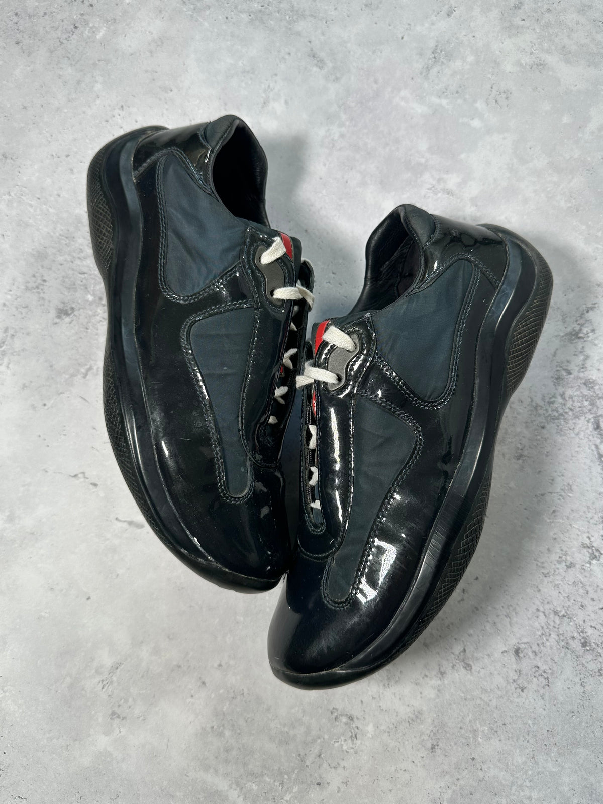 Prada Linea Rossa America’s Cup Leather Nylon Sneakers in Patent Black (UK6/EU39/ US7)