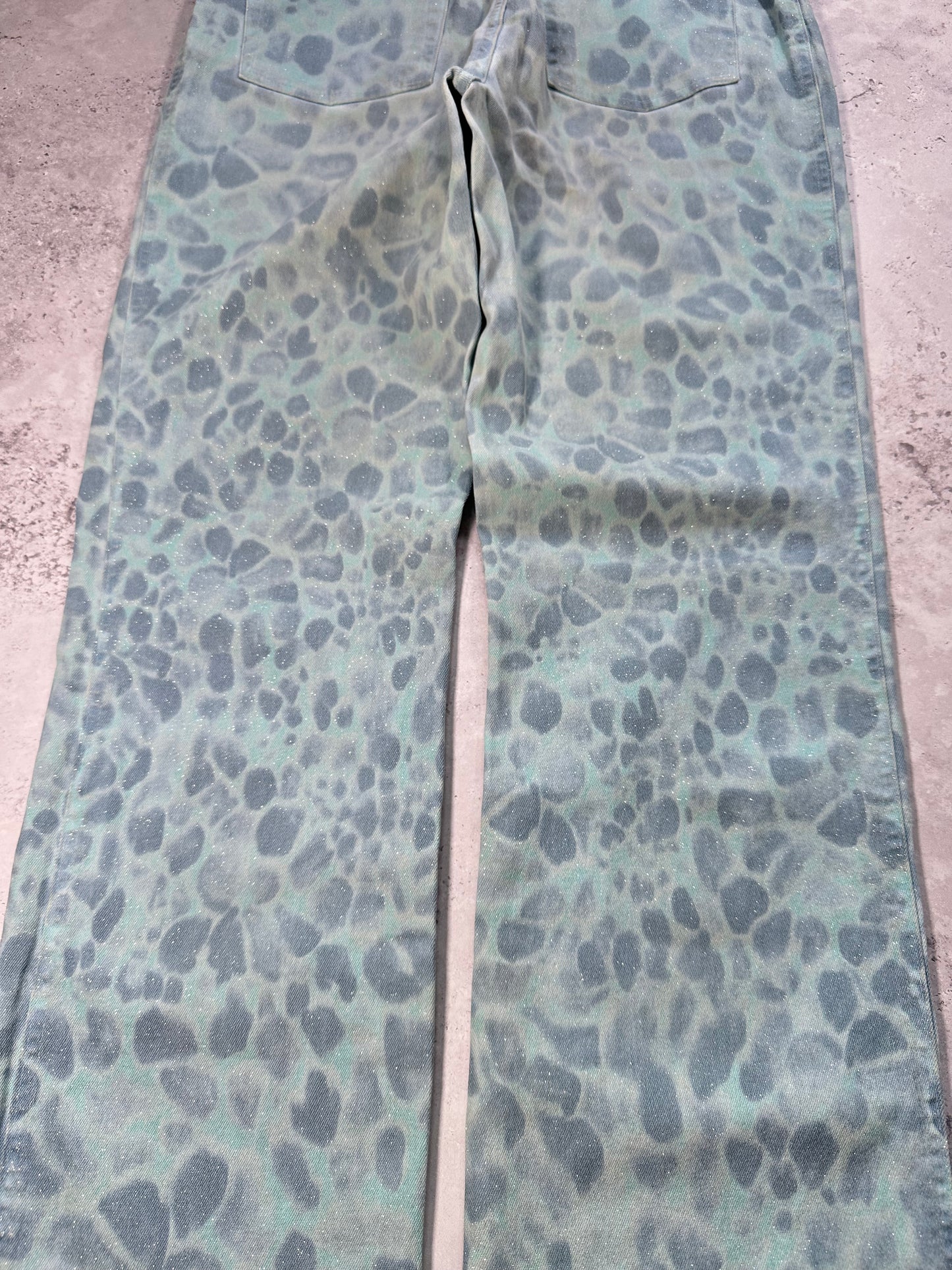 Roberto Cavalli Aqua Python Print Glitter Jeans (Waist 28”)