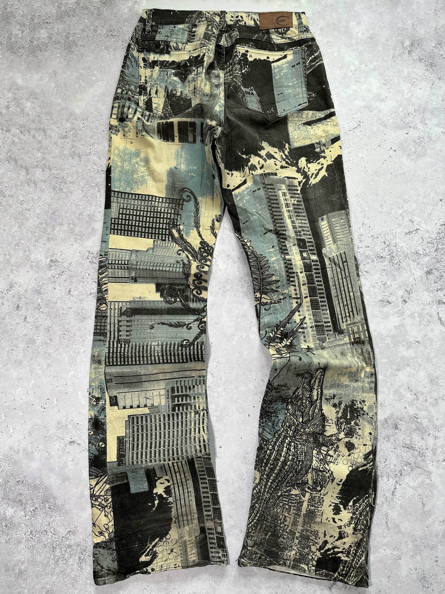 Roberto Cavalli 2004 ‘New York City’ Print Bootcut Jean
