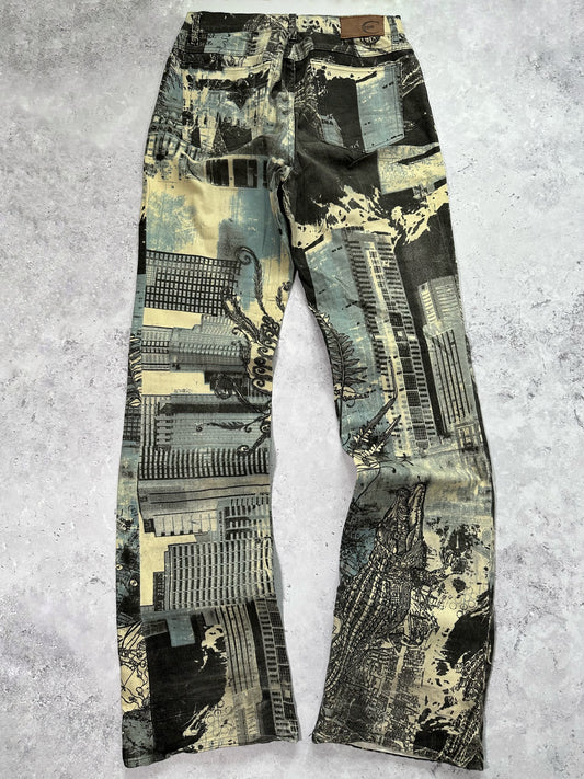 Roberto Cavalli 2004 ‘New York City’ Print Bootcut Jean