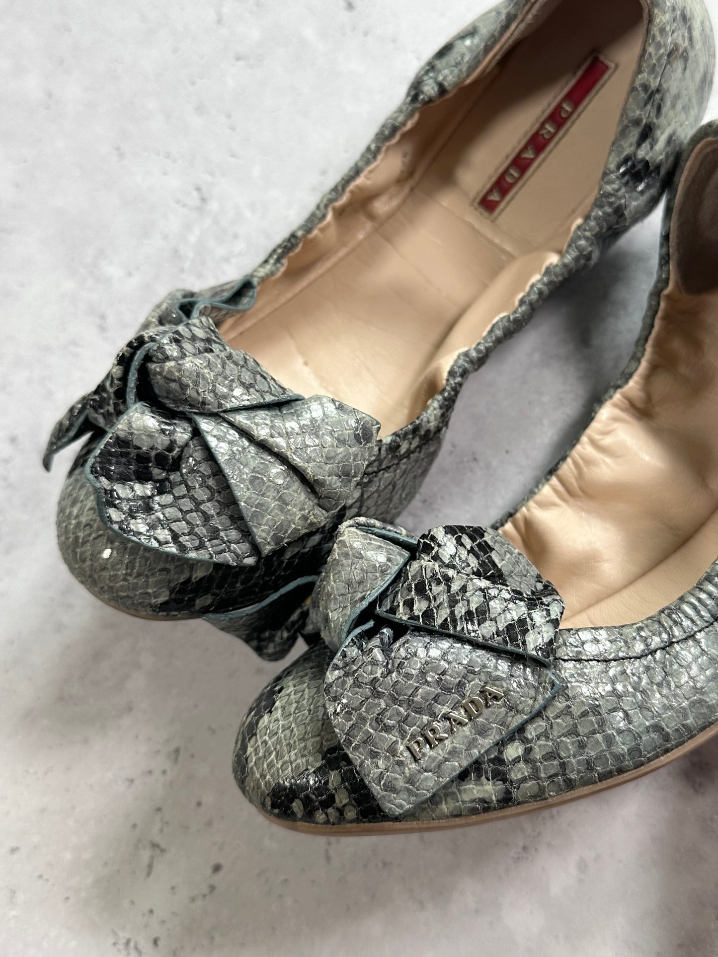 Prada Python Print Bow Ballet Flats (EU37.5)