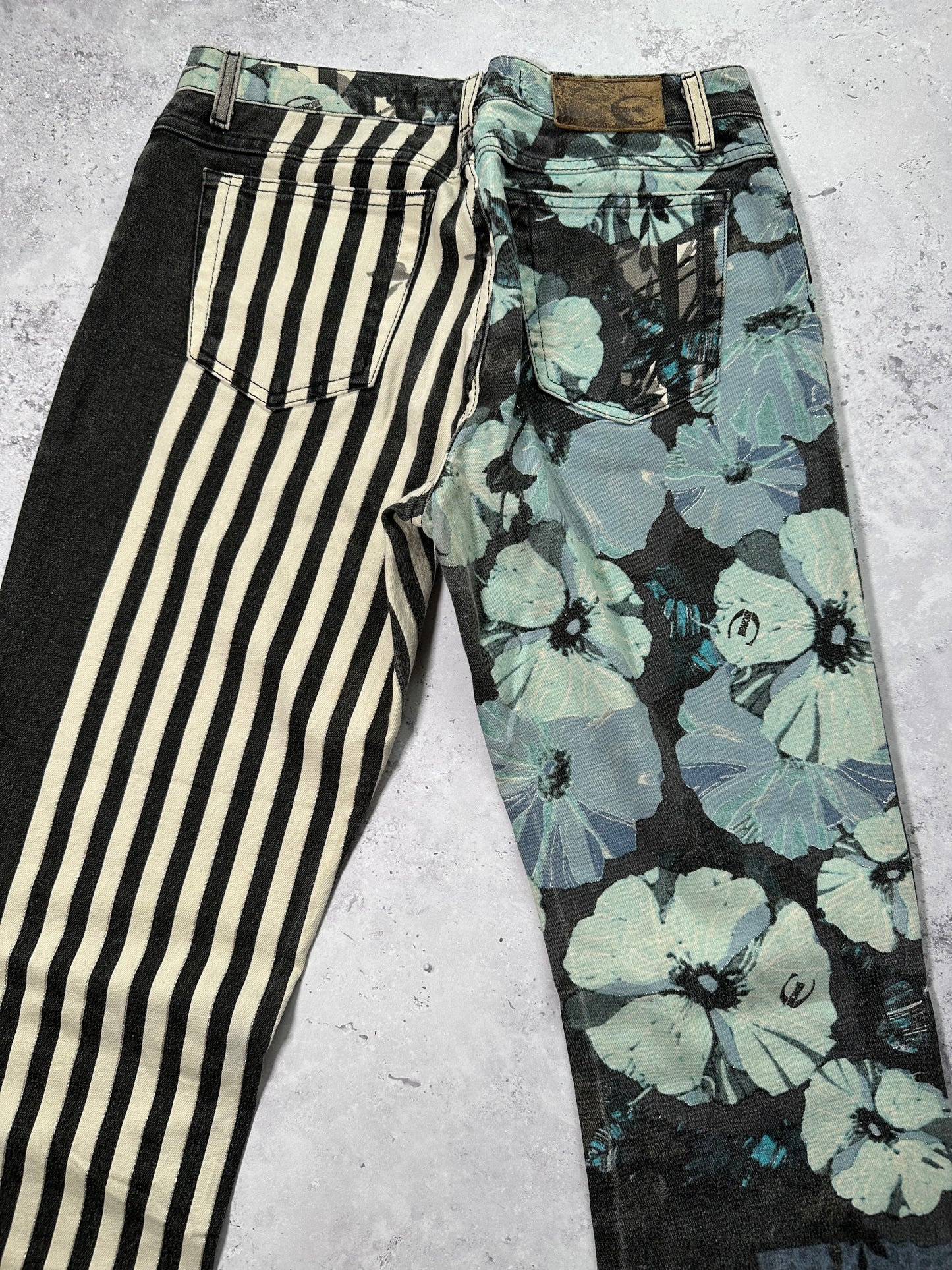 Roberto Cavalli 2005 Striped Floral Flared Jeans