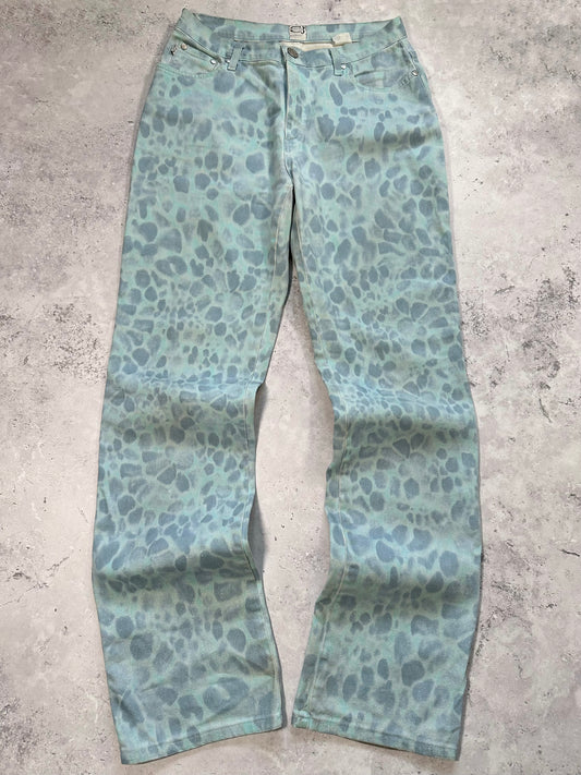 Roberto Cavalli Aqua Python Print Glitter Jeans (Waist 28”)