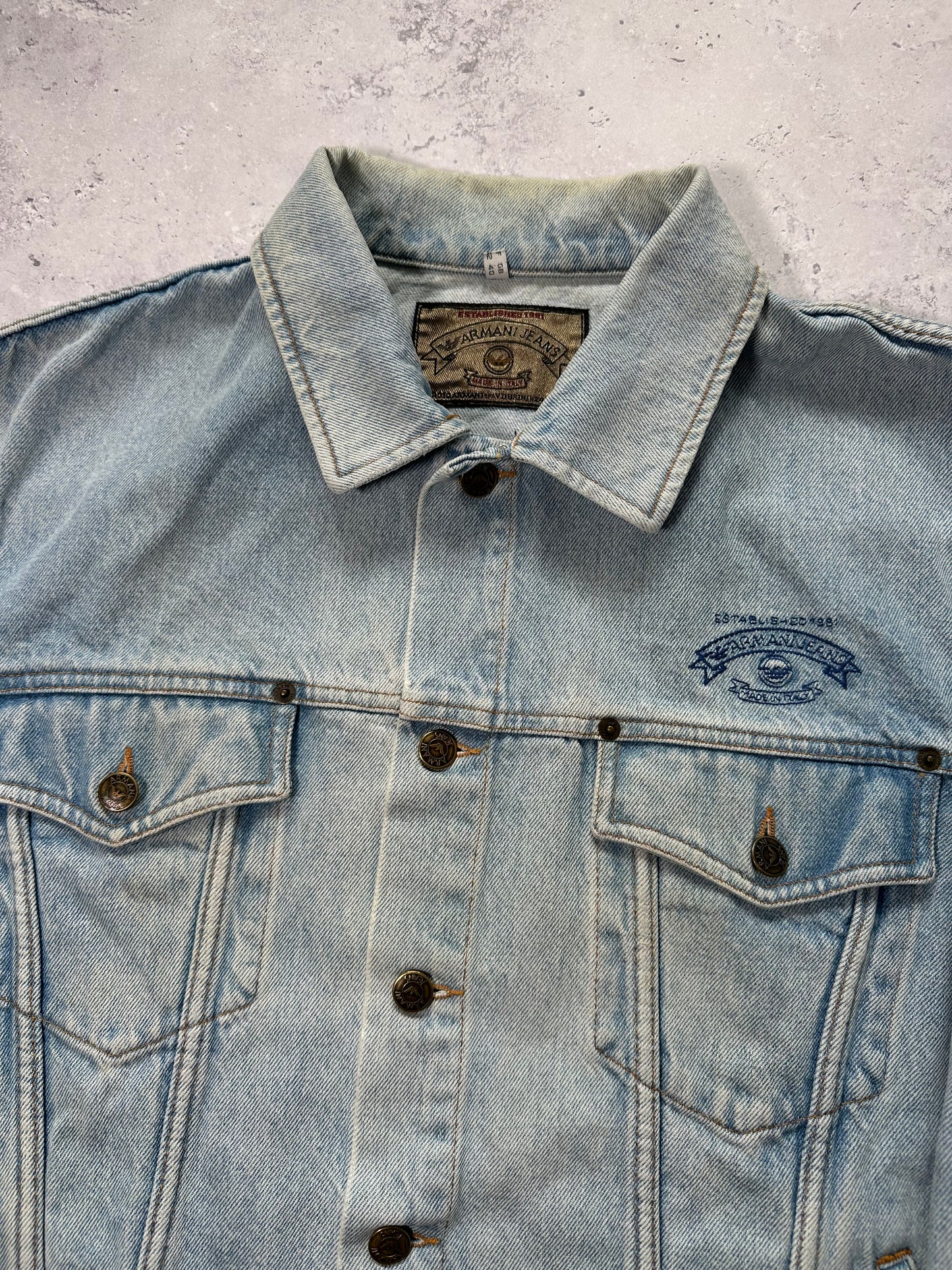 Armani Jeans 1990s Enzyme Wash Trucker Denim Jacket (L)