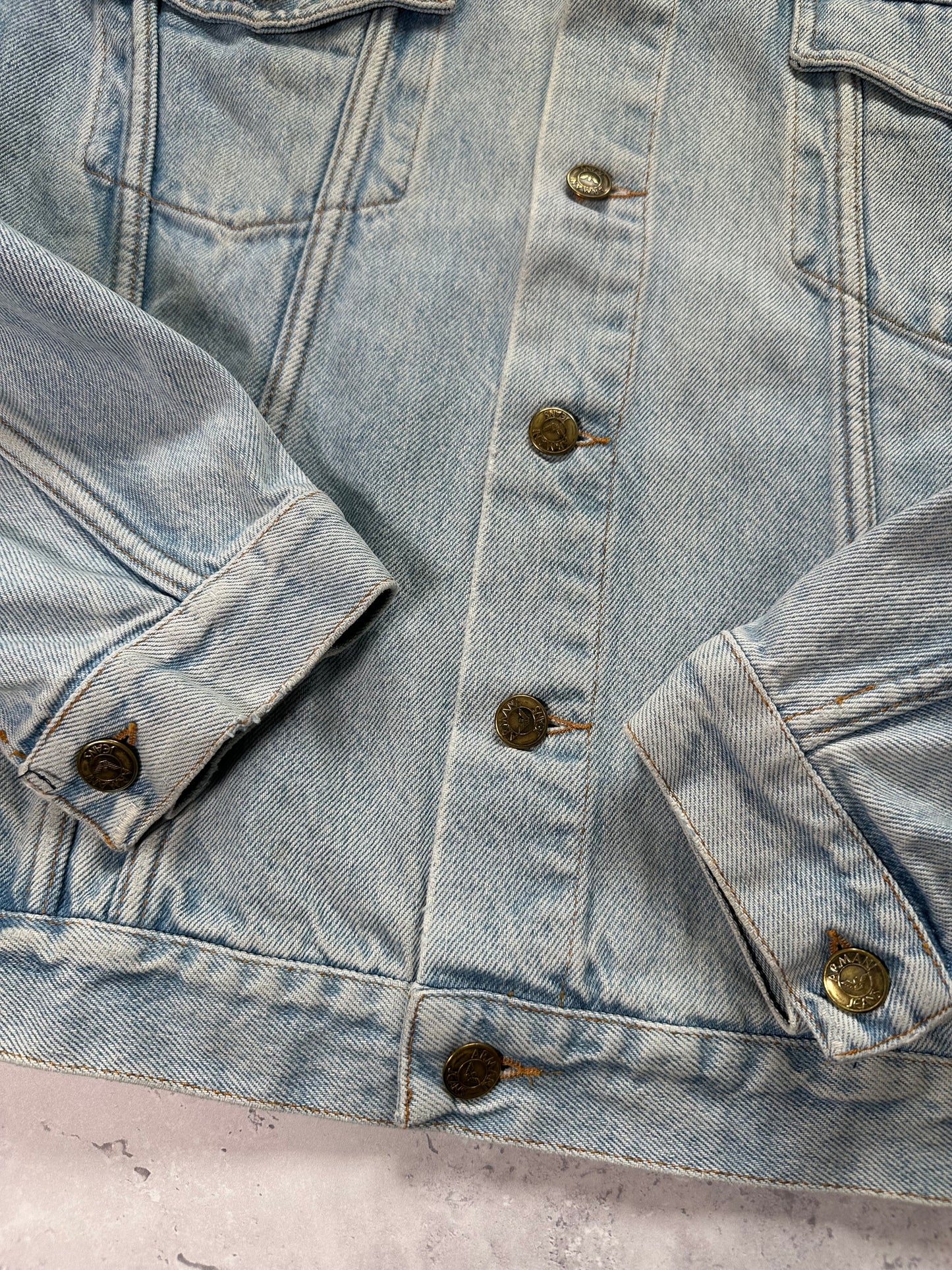 Armani Jeans 1990s Enzyme Wash Trucker Denim Jacket (L)
