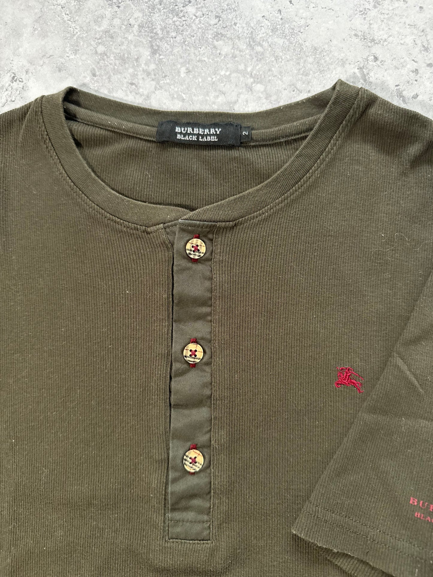 Burberry Black Label Ribbed Cotton Henley T-Shirt (S)