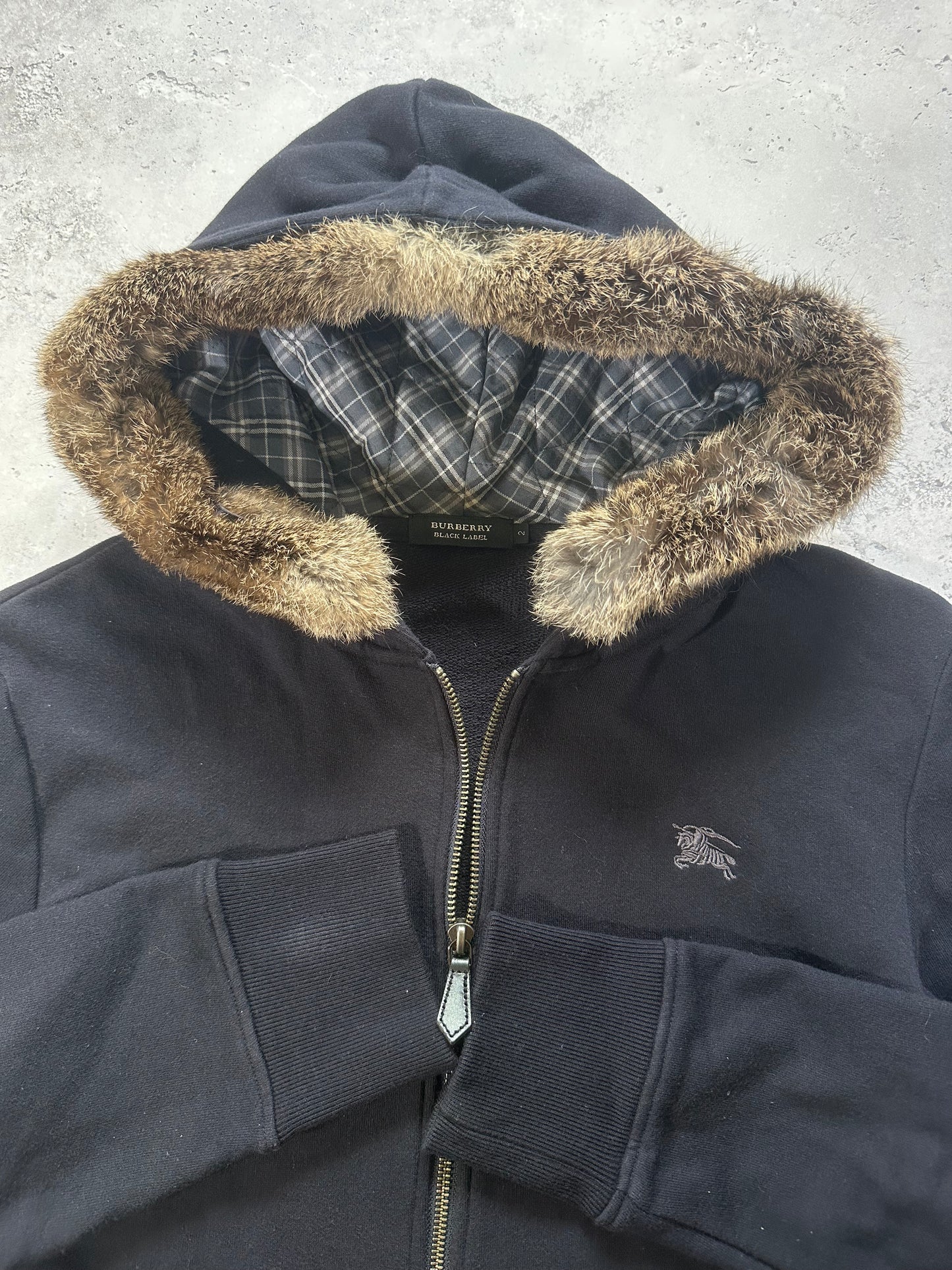 Burberry Black Label 2007 Fur Hood Zip Hoodie (S)