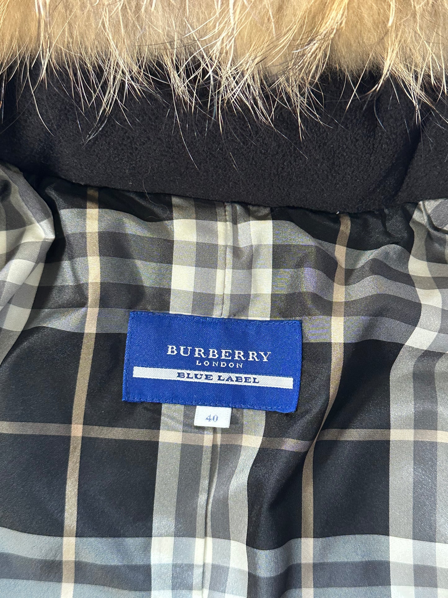 Burberry Blue Label 2009 Fur Hood Down Puffer Jacket (40, fits S-M / 8-10)