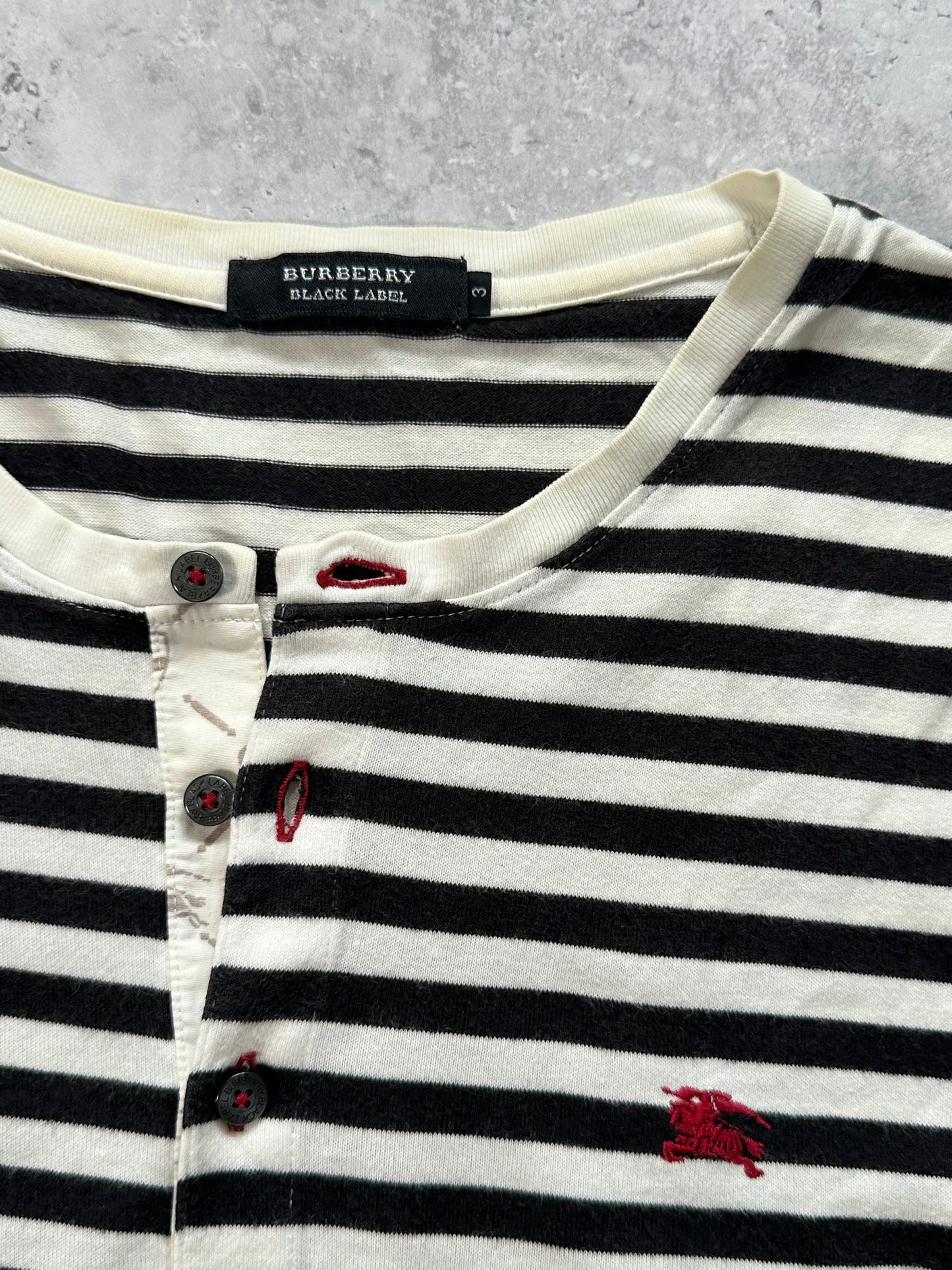 Burberry Black Label Striped Longsleeve Henley T-Shirt (M)