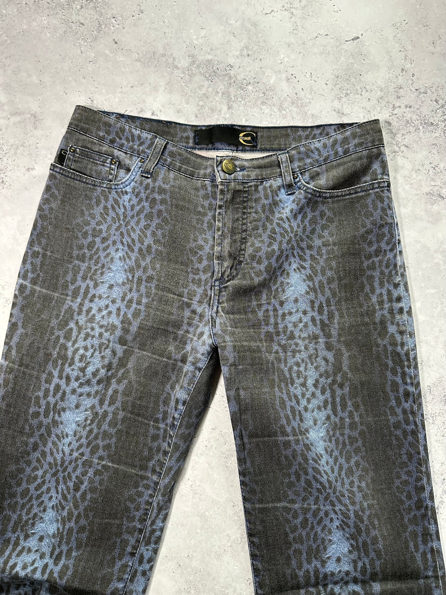Roberto Cavalli 2003 Animal Print Straight Leg Jeans