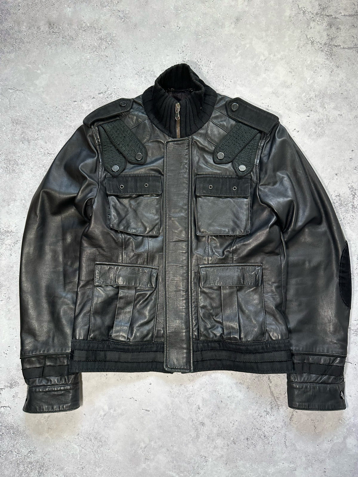 Roberto Cavalli 2000s Leather Utility Jacket (IT52, fits men’s Medium to Small)