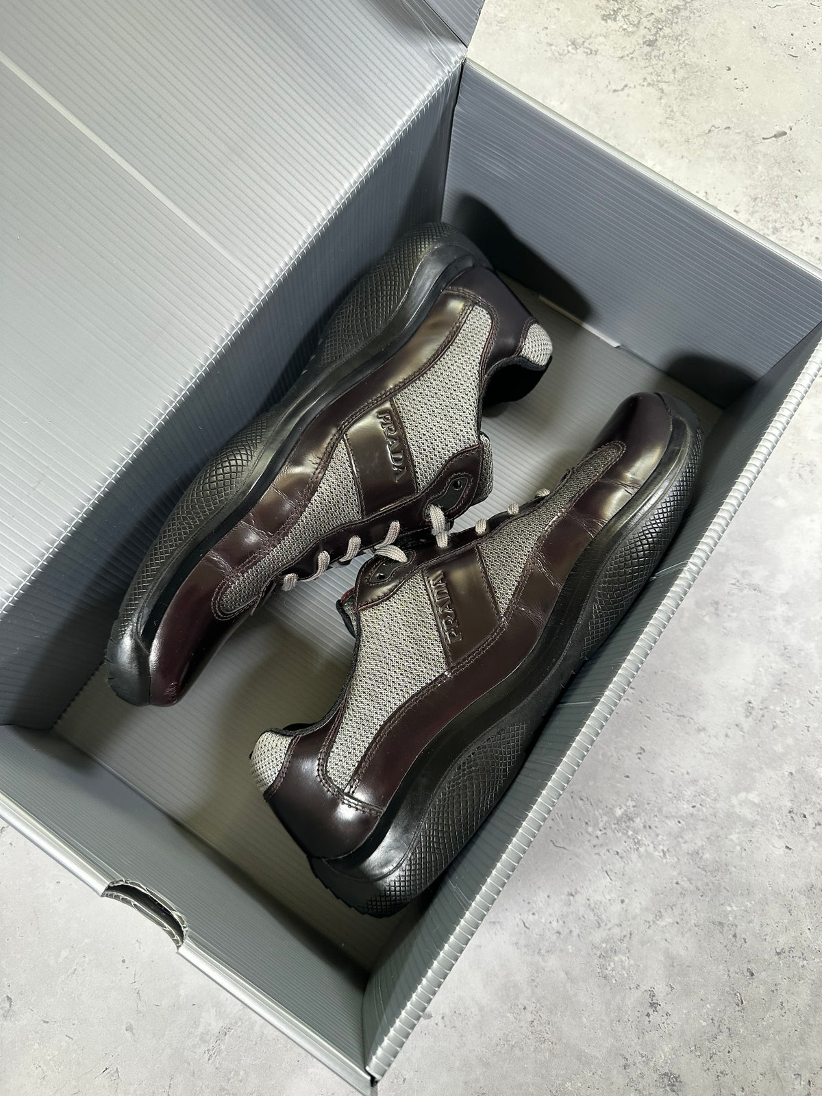 Prada Linea Rossa America’s Cup Sneakers in Patent Dark Brown (UK9-9.5/EU43-44/ US10-11)