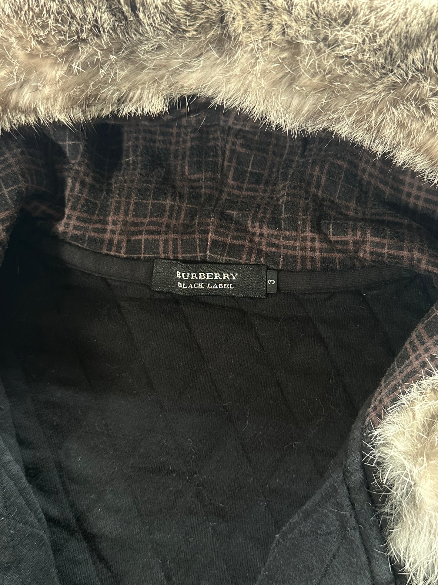 Burberry Black Label 2007 Diamond Stitch Fur Hood Zip Hoodie (M)
