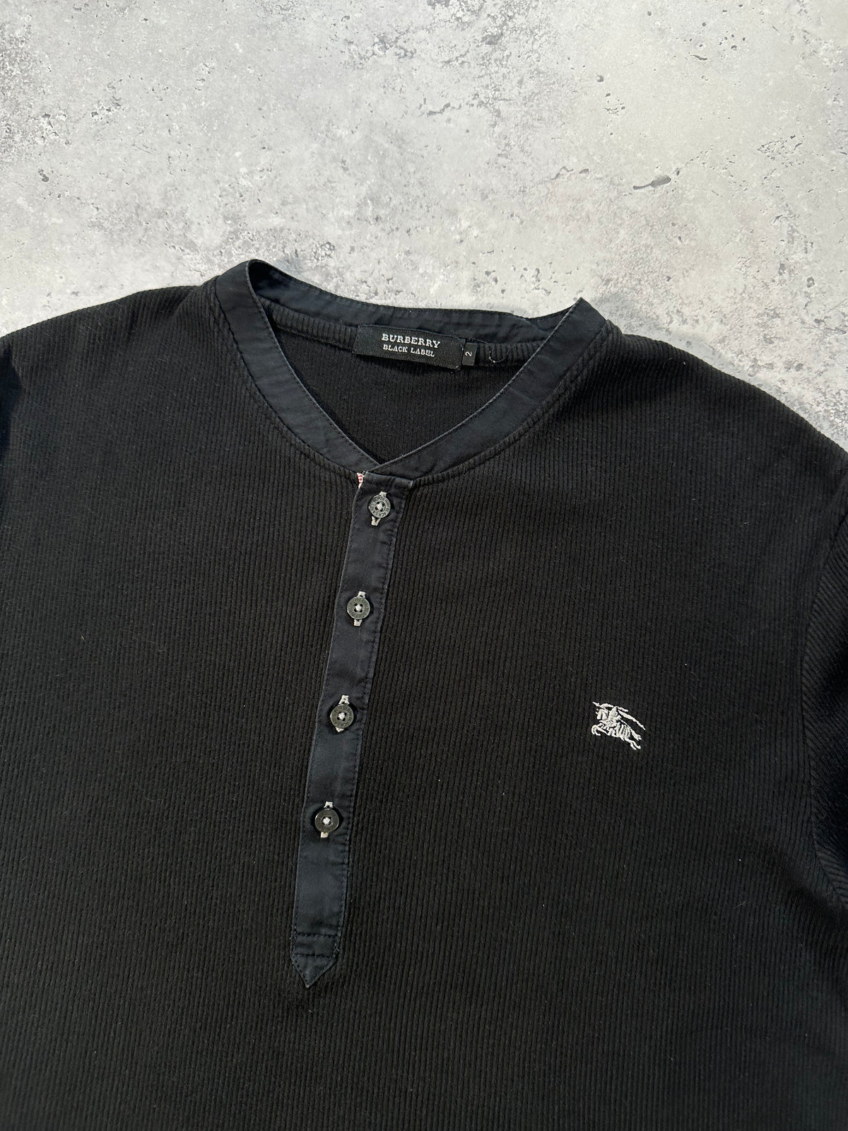 Burberry Black Label 2009 Ribbed Cotton Longsleeve Henley T-shirt (S)