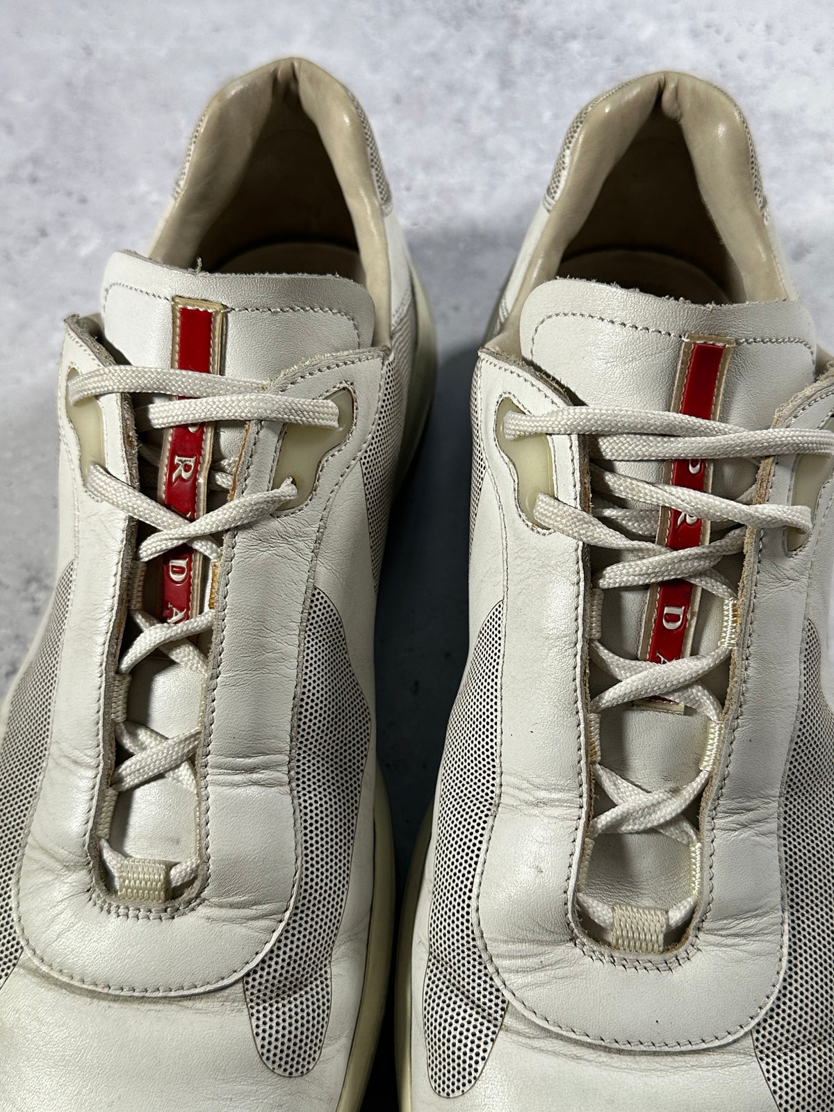 Prada Linea Rossa America’s Cup Sneakers in White & Cream (tagged UK9 fits UK10-11/EU 44-45/US 11-12)