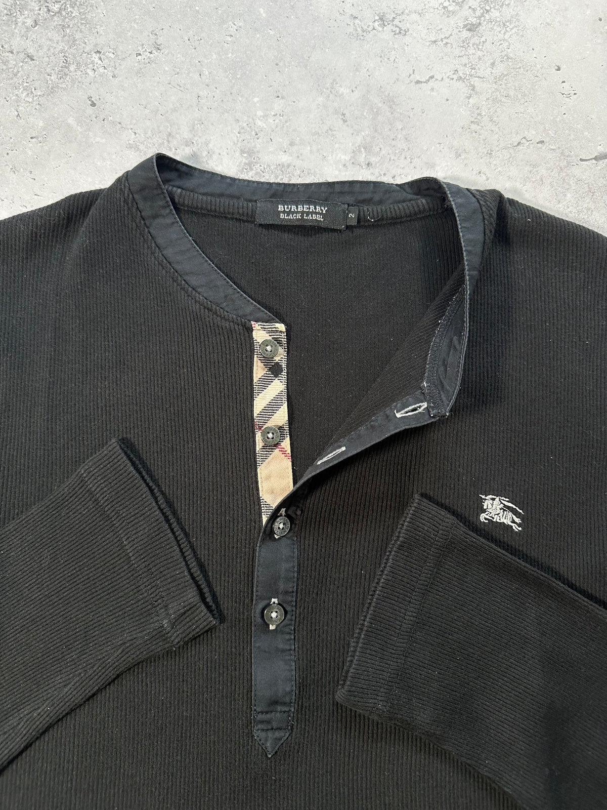 Burberry Black Label 2009 Ribbed Cotton Longsleeve Henley T-shirt (S)