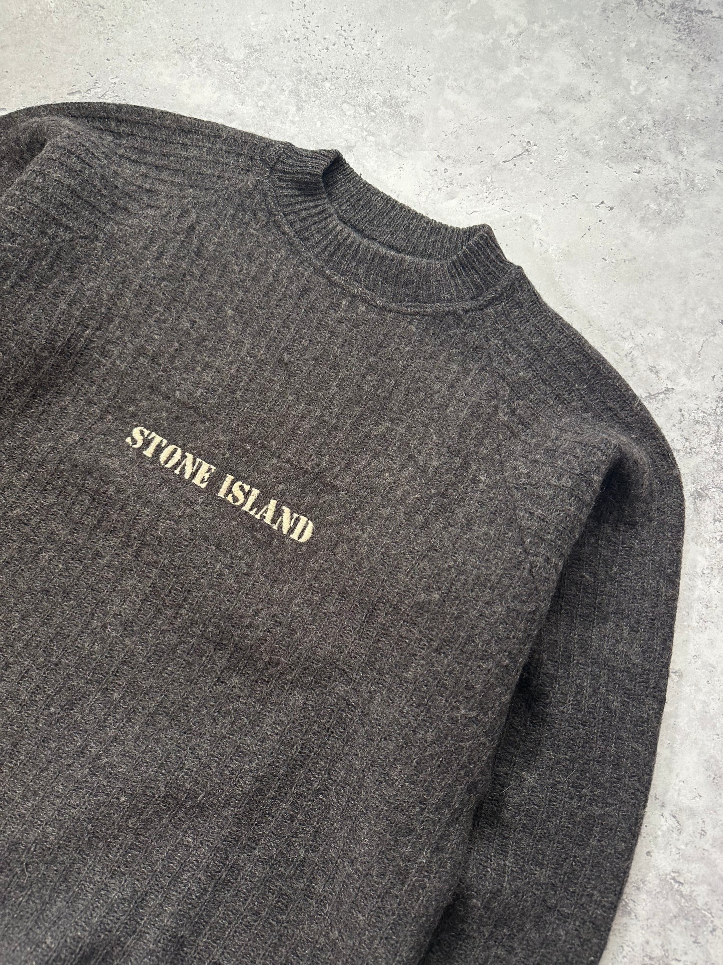 Stone Island AW1986 Embroidered Spellout Wool Jumper (XL)