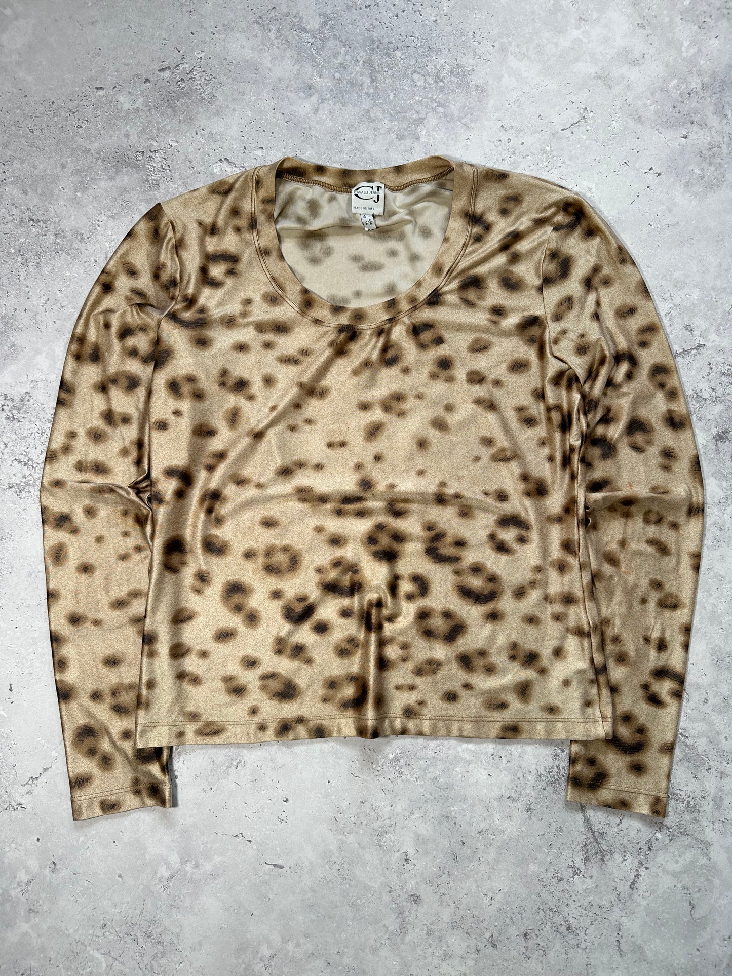 Roberto Cavalli 2000s Leopard Print Stretch Longsleeve Tshirt (M)
