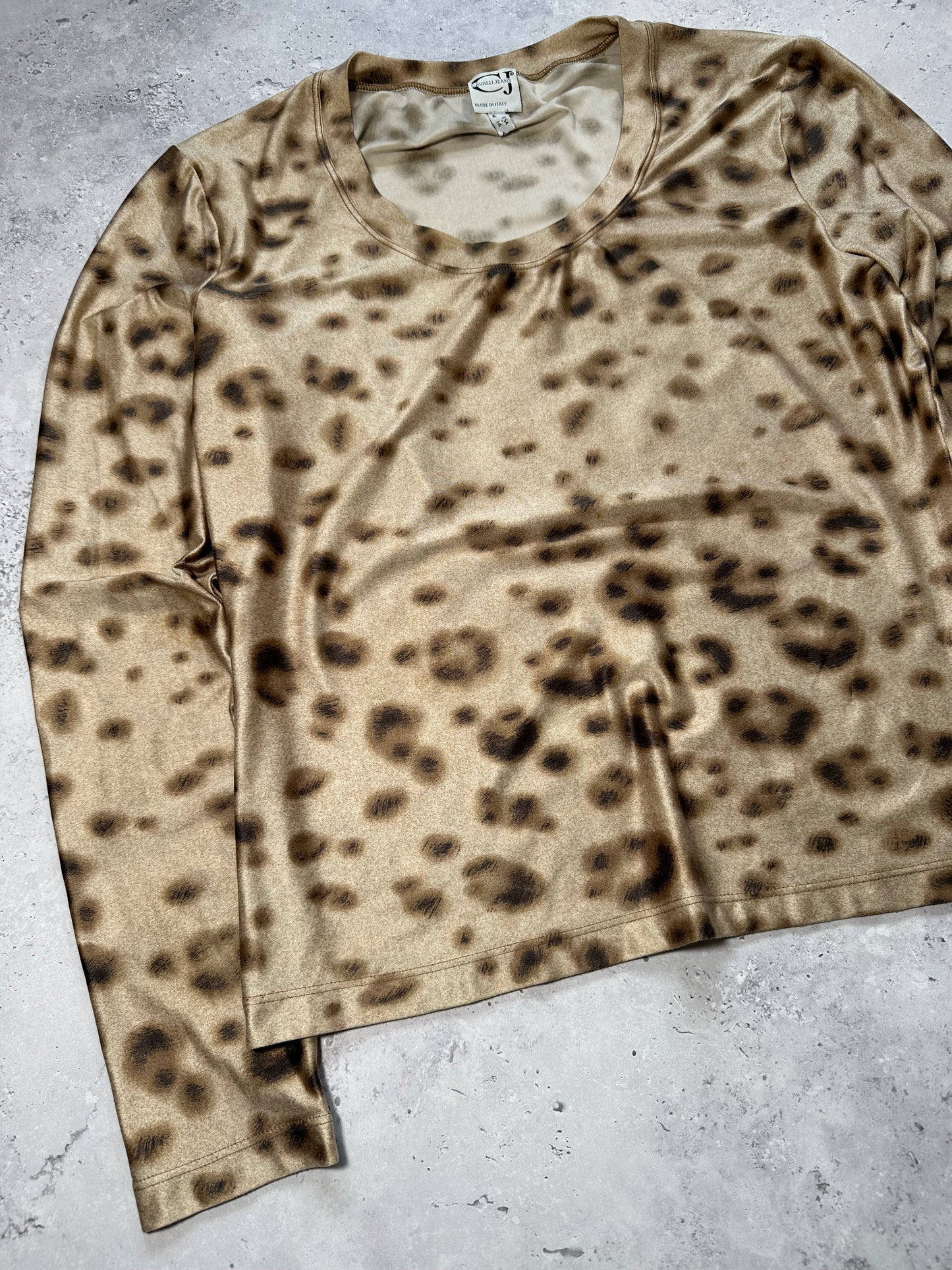 Roberto Cavalli 2000s Leopard Print Stretch Longsleeve Tshirt (M)