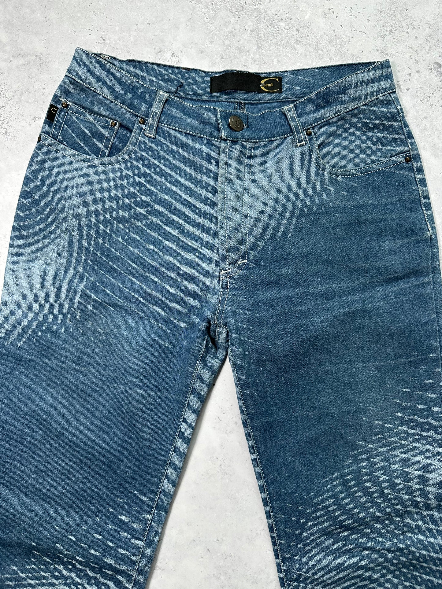 Roberto Cavalli 2006 Optical Wave Bleached Straight Fit Jeans
