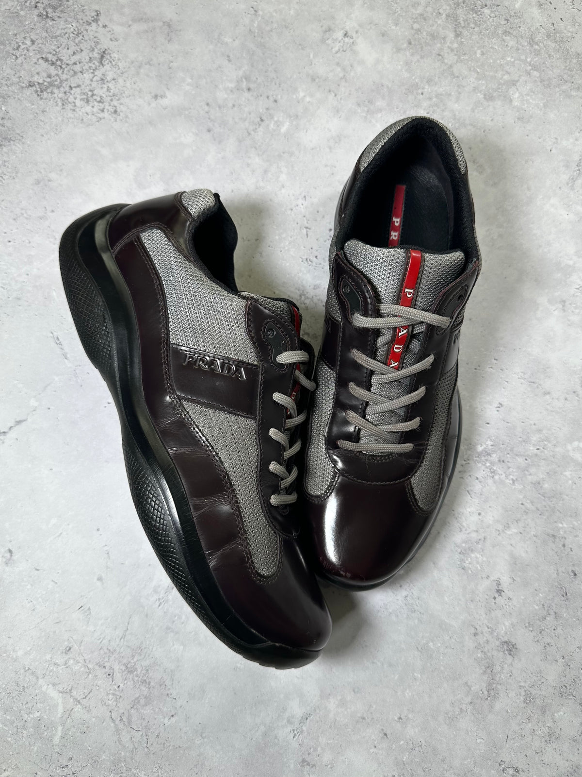 Prada Linea Rossa America’s Cup Sneakers in Patent Dark Brown (UK9-9.5/EU43-44/ US10-11)